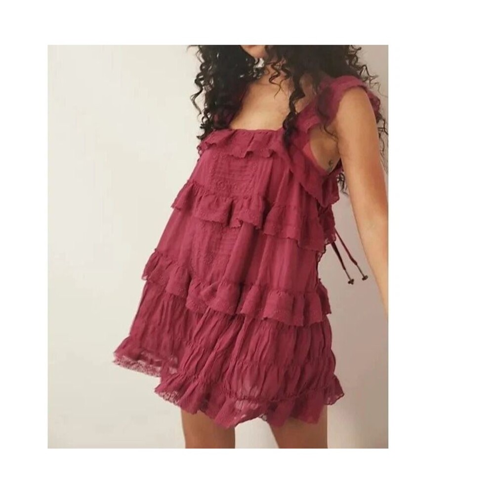 Intimately Free People Tiered And True Romper Dress Lace Ruffle Billowy L 288508